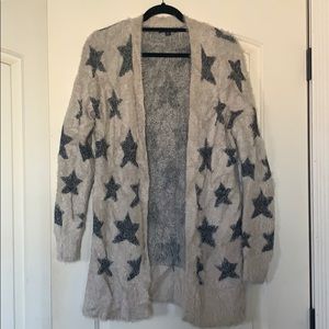 Fuzzy Cardigan with Star Print